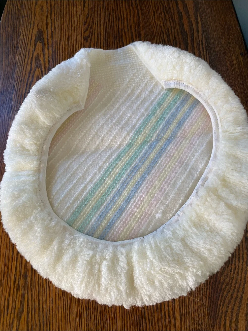 Vintage 1970s 80s Fuzzy Toilet Lid Cover Rainbow Pastel NOS